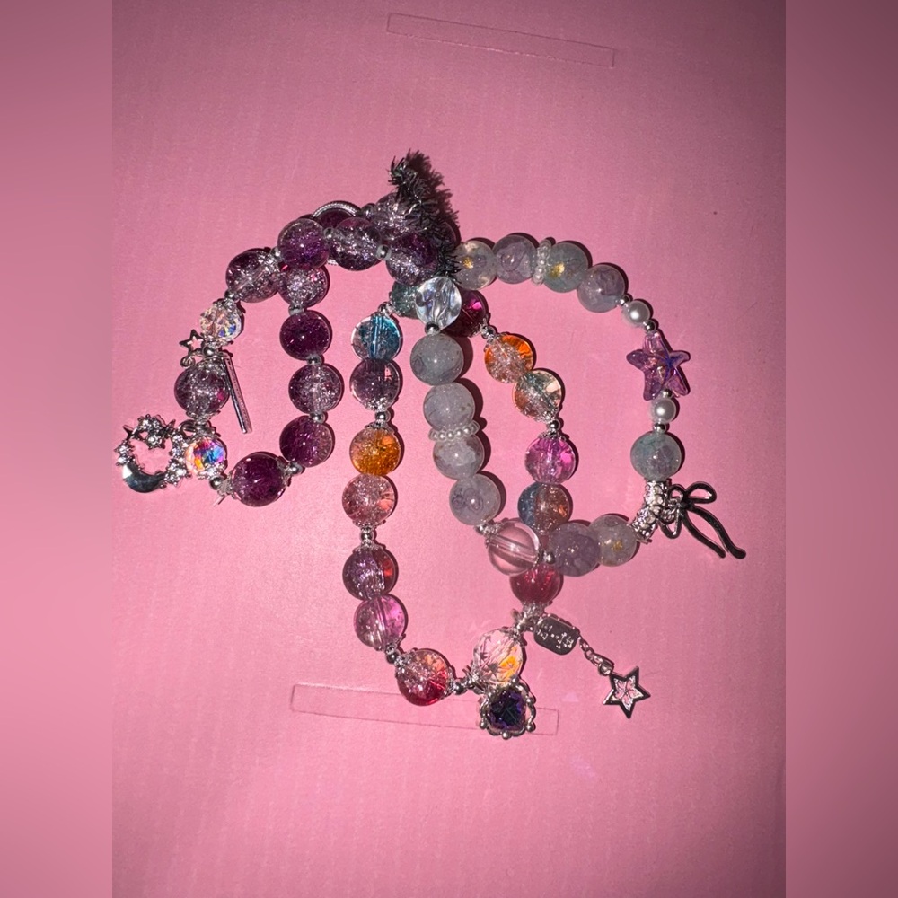 3 Bracelets, glass and acrylic winners choice